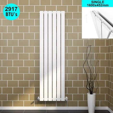 ELEGANT 1600 x 452 mm Central Heating White Vertical Column Radiator Single Flat Panel Designer Bathroom Radiator (1/5)
