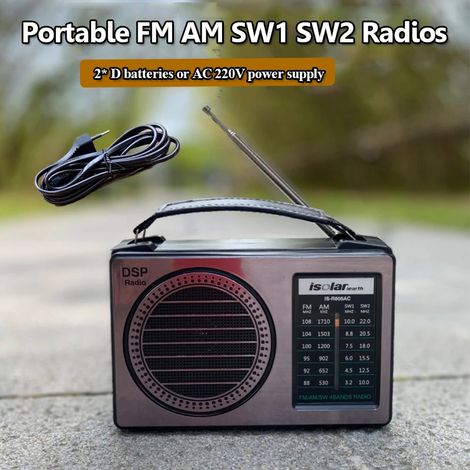 Radio portable FM AM SW DSP, récepteur radio multibande haute sensibilité portatif avec antenne, compatible avec les piles de type D et le secteur 220 V, convient aux appareils Elde. (1/5)
