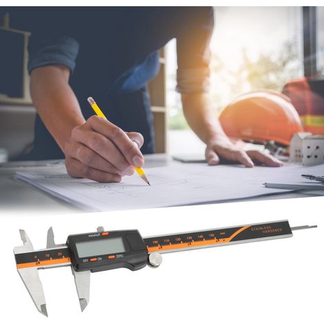 Schwarzer digitaler Messschieber mit elektronischer Anzeige, digitaler Messschieber aus Edelstahl, Messwerkzeug aus Edelstahl 0-150 mm. (1/5)