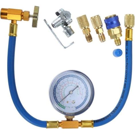 Tuyau de recharge R134A AC avec manomètre et kit de valve BPV31, tuyau SAE de 6.35 mm pour port R12 R22 (1/5)