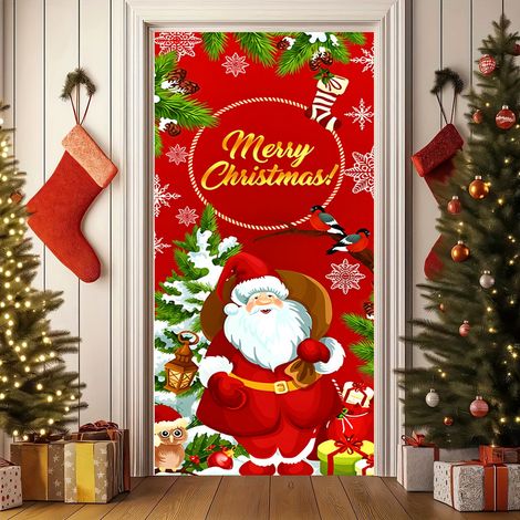 Décorations de Noël neuves : banderoles, fanions, drapeaux, décorations de porte, accessoires, drapeaux d'ambiance - 90 x 180 cm (collés + ruban) - 8