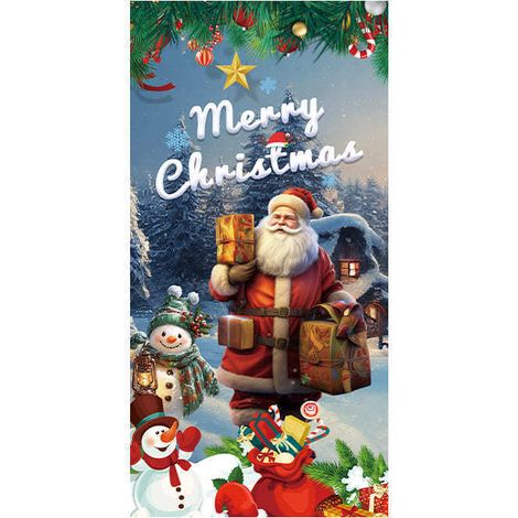 Stickers de porte de Noël, décorations suspendues, décorations de fête, décors de fond, tapisseries de porte, bannières de porte - 90 x 180 cm (perforation + ruban) - 14