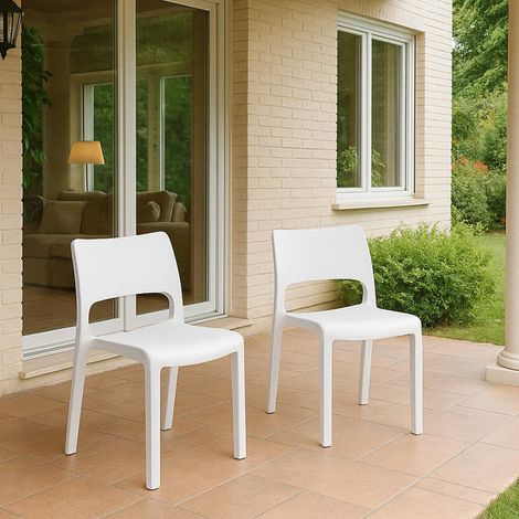 Dmora - 2er-Set Gartenstühle Zircone, Gartensitz, Für drinnen und draußen, Stapelbar, Made in Italy, 50x51 h82 cm, Weiß (1/3)
