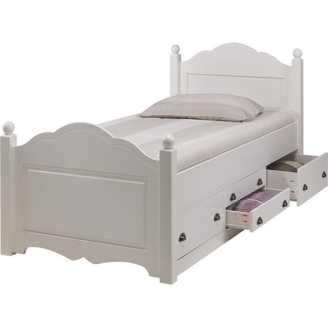 Lit 1 Place Blanc 4 Tiroirs Couchage 90x190 Style Anglais L 90 H 100 P 203 cm (1/5)