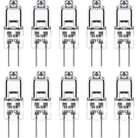 Ampoule Halogene G4, Ampoule G4 12V 10W, blanc chaud 3000K, 150LM, Intensité Variable, LampeHalogene G4, Lampe à Capsule Transparente, paquet de 10 (1/5)