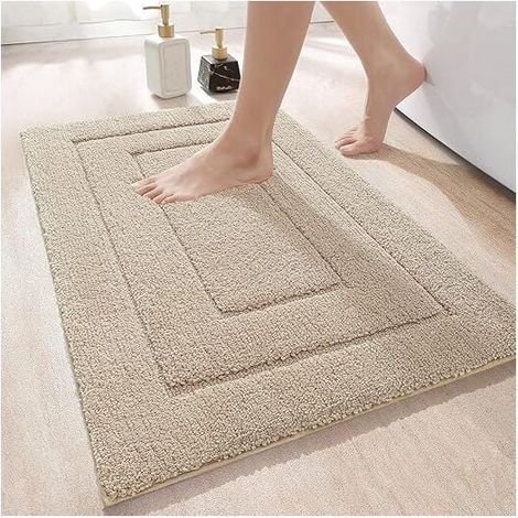 ZVD Alfombrilla de baño antideslizante de microfibra suave, 50 x 80 cm, color beige, absorbente de agua, lavable a máquina, extra gruesa. (1/4)