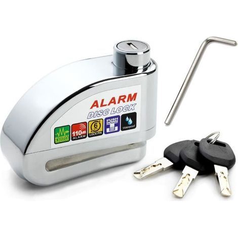 Antivol Moto Alarme Moto Bloque Disque Son d'Alarme 110db pour Moto/Vélo/Scooter/VTT avec 3 Clés et 1 Clé Hexagonale - Argent (1/4)