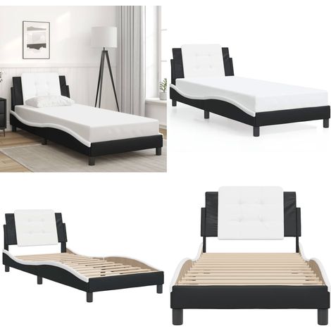 Cadre de lit sans matelas noir et blanc 90x190 cm similicuir - Lit Plateforme - Lit Double - Cadre De Lit Design - Lit Avec Têtière - Literie - Home & Living (1/5)