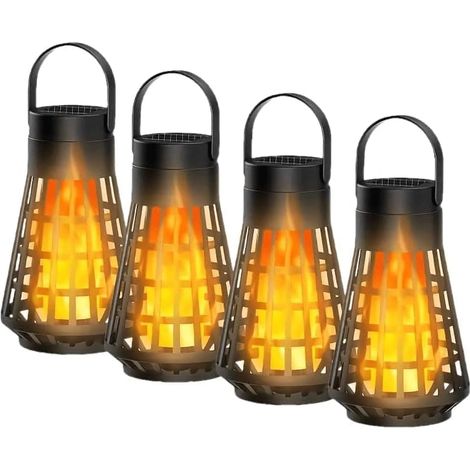 Lot de 4 lampes solaires de jardin - Lanternes torches LED étanches pour jardin, allée, terrasse-AquaForge