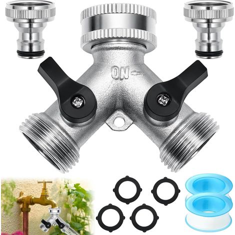 2-Wege-Y-Verteiler (3/4 Zoll), 2-Wege-Y-Verteiler mit separaten Absperrventilen, 2-Wege-Y-Anschluss für Gartenschläuche, 2-Wege-Wasserhahnadapter, für Garten und Waschmaschine (1/5)