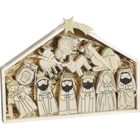 House of Seasons Weihnachtskrippe Holz 22 x 30 x 3,5 braun Weihnachtskrippe