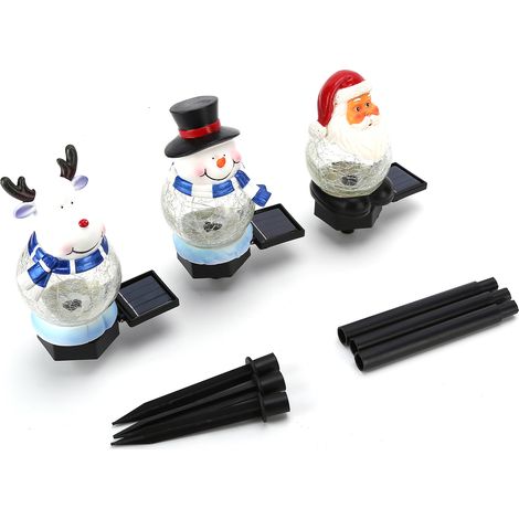 3 lampes de chemin de Noël, étanches, solaires, pour jardin, avec Père Noël, bonhomme de neige et renne (1/5)
