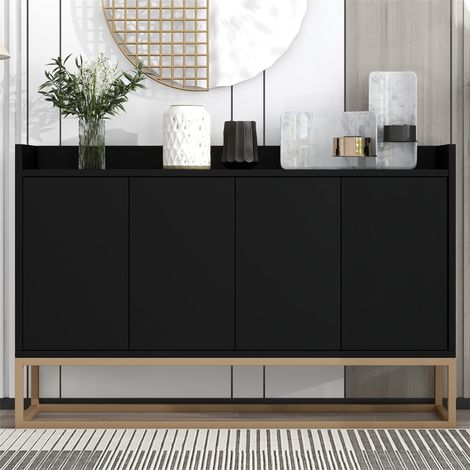 Credenza 120 cm con 4 ante - gambe in metallo dorato - stile moderno minimalista - adatta per sala da pranzo - soggiorno - cucina - 120x30x80 cm - Nero