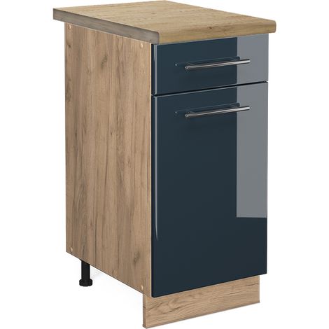 Muebles de cocina Fame-Line, Azul oscuro alto brillo, 40 cm , ET Roble, Vicco