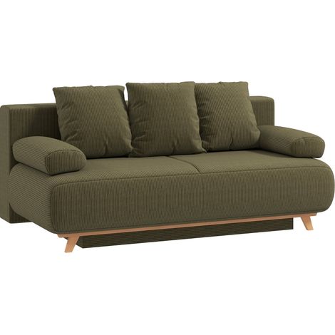 Sofá cama de 3 plazas con respaldo regulable, almacenamiento, pana verde oscuro DESVIAE (1/5)