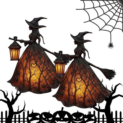 Lámpara de bruja de Halloween - Lámpara de mesa de estilo gótico espeluznante para decoración de fiestas de Halloween, regalo de decoración de escritorio con temática de brujas (juego de 2) (1/5)