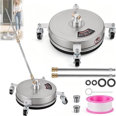 Nettoyeur Surface, Nettoyeur Surface pour Haute Pression 14'' Machine Nettoyage pour Pavés à 4 Roues Boîtier en Acier Inoxydable Raccord Rapide 1/4 Pouce et 2 Lances D'extension (14") (1/5)