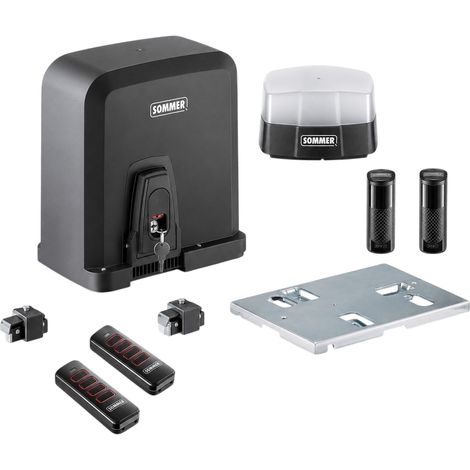 Kit motorisation portail coulissant Sommer STArter S2 300 kg S12135-00009 - 24 V silencieux, 2 télécommandes Pearl, photocellules et feu LED (1/2)