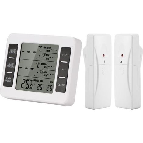 Thermomètre de réfrigérateur congélateur LCD numérique sans fil avec alarme sonore avec capteur 2Pcs pour la maison/cuisine/bureau (1/4)