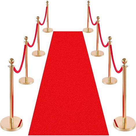 Poteaux de Guidage File d'Attente VEVOR Kit 8 Poteaux Inox Doré avec Tapis Rouge 10m 6 Cordes Velours Rouge Base Remplissable (1/5)