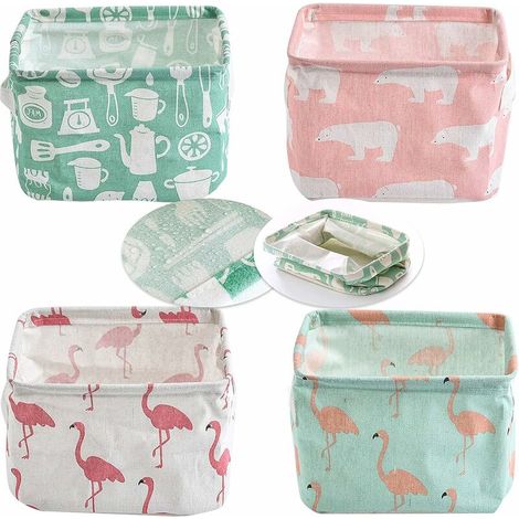 Paniers de Rangement, Petite Boîte de Rangement Pliable Pratique Tiroir en Tissu Lin Panier Stockage de Bureau, Corbeilles de Rangement en Tissu pourétagères/Bureau/Jouets/Llivres/Maquillage Lot de 4