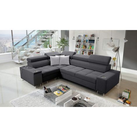 Elegantes Ecksofa mit Konsole und Ladegerät MORENA II Sawana Graphit Links (1/5)