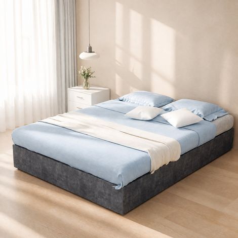 MEUBLIV Estructura de cama 140x200 cm gris – arcón elevable con pistones, sin colchón (1/5)