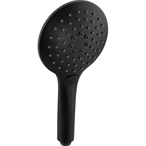 Cornat Noir TECB3429 - Soffione doccia a mano per vasca da bagno, diametro 125 mm, 3 tipi, getto normale e spray, anticalcare e risparmio idrico, colore: Nero opaco (1/5)
