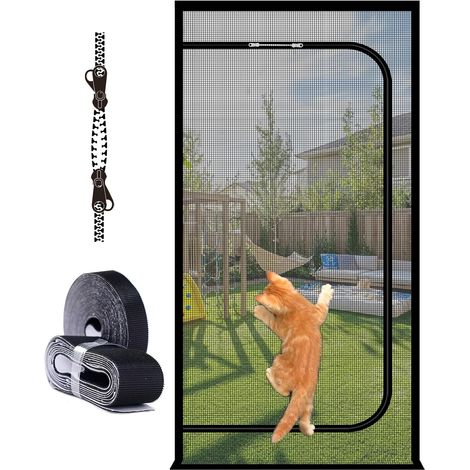120x200cm Moustiquaire Porte Fenêtre Renforcée pour Chat, Noir Rideau Filet Anti Moustiques pour Balcon Salon, avec Fermeture Éclair (1/4)