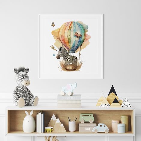 Poster / Affiche carrée Enfants - Zèbre montgolfière - 50x50 cm (1/3)