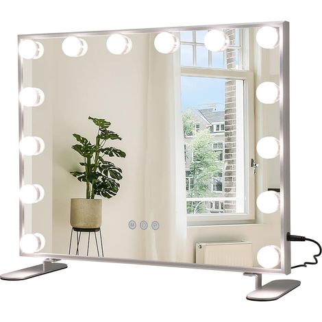 COSTWAY Espejo Maquillaje con Luz 14 led, 2 en 1 Espejo de Mesa & de Pared , Espejo de Tocador Rectangular con 3 Modos de Iluminación de Color & Control Táctil (1/5)