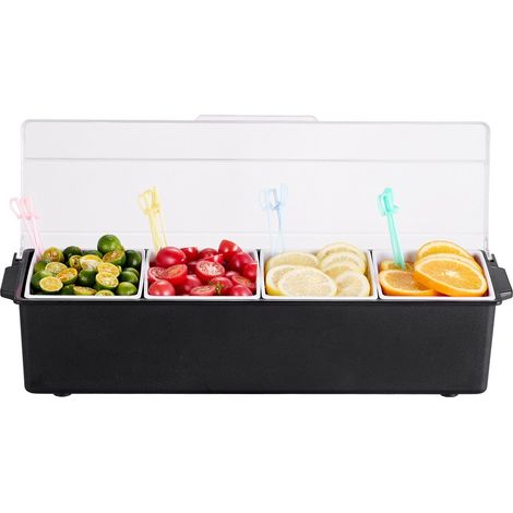 VEVOR Contenitore per Condimenti Refrigerato a 4 Scomparti, Contenitore per Condimenti Raffreddato a Ghiaccio, Vassoio per Guarnizioni Refrigerato con Coperchio, per Forniture per Casa e Ristorante (1/5)
