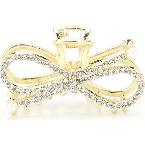 Nœud papillon barrette à cheveux en strass 2, perles fantaisie décoratives, pince à cheveux élégante pour femmes et filles. (1/5)