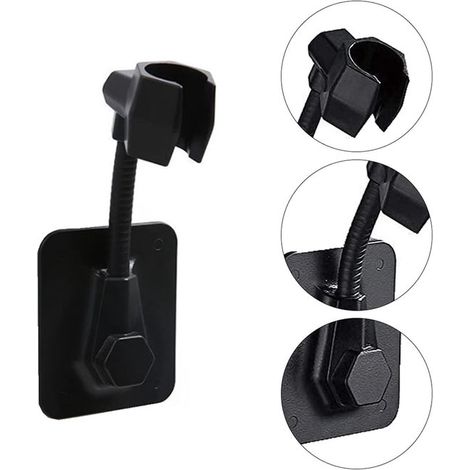 Soporte de pared para cabezal de ducha - soporte universal para cabezal de ducha - ajustable 360° - negro (1/5)