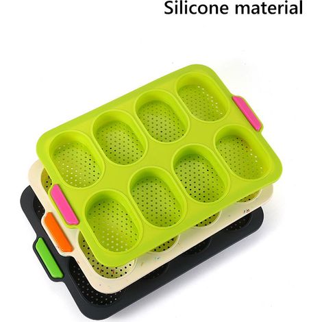 Moule en silicone gris 8 cavités ovale pour gâteau DIY, outil de cuisson perforé (1/5)