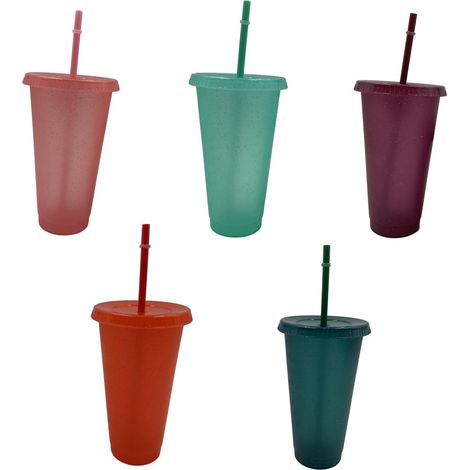 Juego de 5 vasos de plástico reutilizables, multicolores, para café, leche, té, vino, camping, barbacoa, fiestas, picnics y playa, 710 ml (1/5)