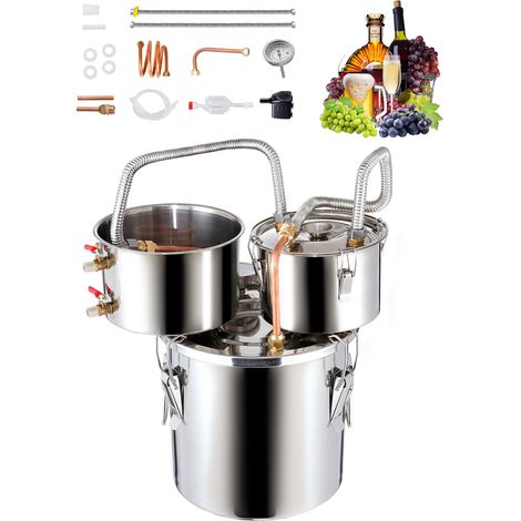 VEVOR Alkoholdestillieranlage 11,4 L Wasseralkohol-Destillieranlage aus Edelstahl mit Kupferspule für schnelles Abkühlen, Doppelkondensator-Destillierset mit Sekundärdestillation, für Wein Whisky (1/5)