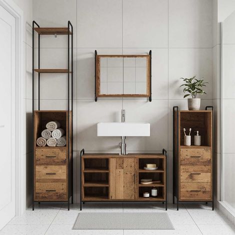 vidaXL Juego de Muebles de Baño 3 uds. Madera envejecida (1/5)