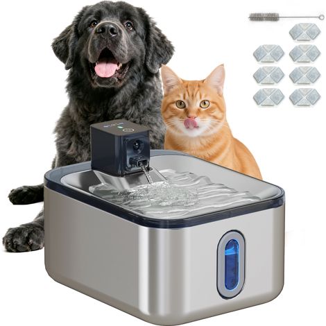 Fontaine à eau pour chat automatique en inox 5L, silencieuse, distributeur eau chat 3-étapes filtre chargeur USB, argent