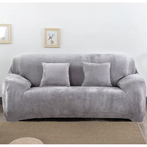 Housse de Canapé Velours 2 Places 145-185cm Élastique Spandex Revêtement de Canapé Épais Gris (1/4)
