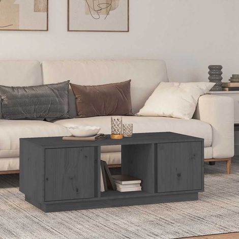 vidaXL Mesa de centro de madera maciza de pino gris 110x50x40 cm (1/5)