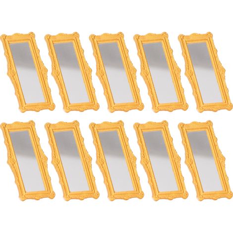 Ensemble de 10 miroirs miniatures pour maison de poupée avec cadres européens, accessoires de mobilier miniatures pour maison de poupée aux échelles 1:12 et 1:6, plaqués or. (1/5)