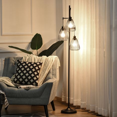 Lampe lampadaire moderne de 35 x 170 cm - sur pied industrielle vintage en métal noir
