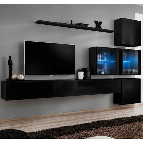 Meuble TV Mural Design "Switch XIX" 310cm Noir (1/4)