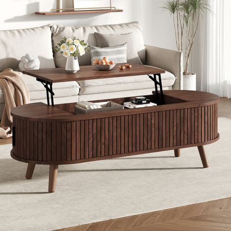 Table basse relevable 120 x 50 x 39,5 cm avec rangement caché couleur noyer (1/5)