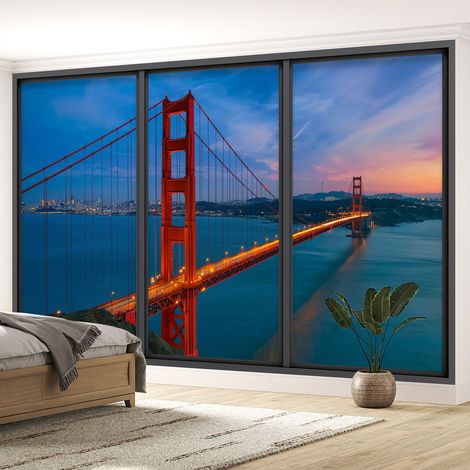 Papier peint panoramique Trompe l'oeil baie vitrée - Golden gate - 130 cm x 78 cm (1/5)