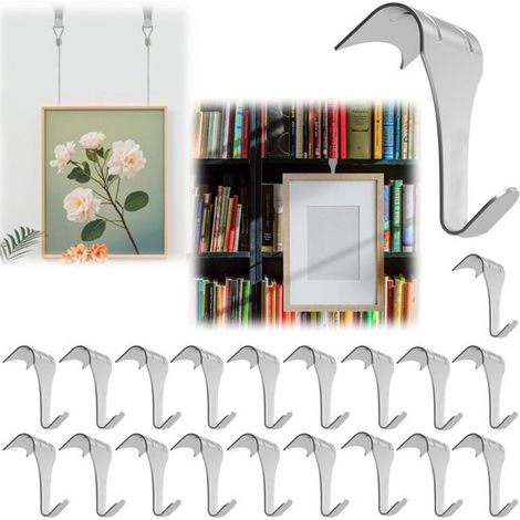 20 crochets pour cadres photo Crochets pour tableaux Crochets pour expositions de peinture à l'huile Crochets pour rails de cadres photo (5,9 x 1,3 cm Argent) (1/5)