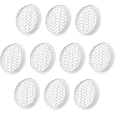 Lot de 10 grilles d'aération en plastique blanc - Trou d'aération rond - Flow - Grille de ventilation avec bord de recouvrement - Avec grille - Couvercle de ventilation stable - Grille de (1/5)