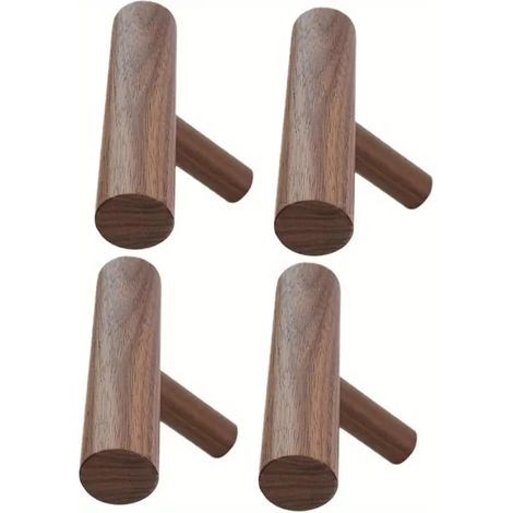 4er-Set Wandhaken aus Holz  Rustikaler Vintage-Stil  Natürliche Holzmaserung  Geeignet für Eingangsbereich, Badezimmer oder Schlafzimmer