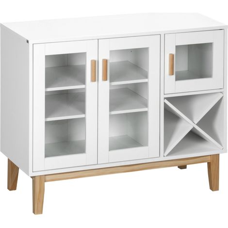 Buffet de cuisine 3 portes vitrées avec porte-bouteilles X 4 bouteilles 90x37x75 cm Blanc